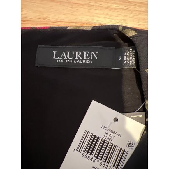 Lauren Ralph Lauren Floral Surplice Jersey Dress Black Multi Women's 6 NWT - Picture 8 of 10